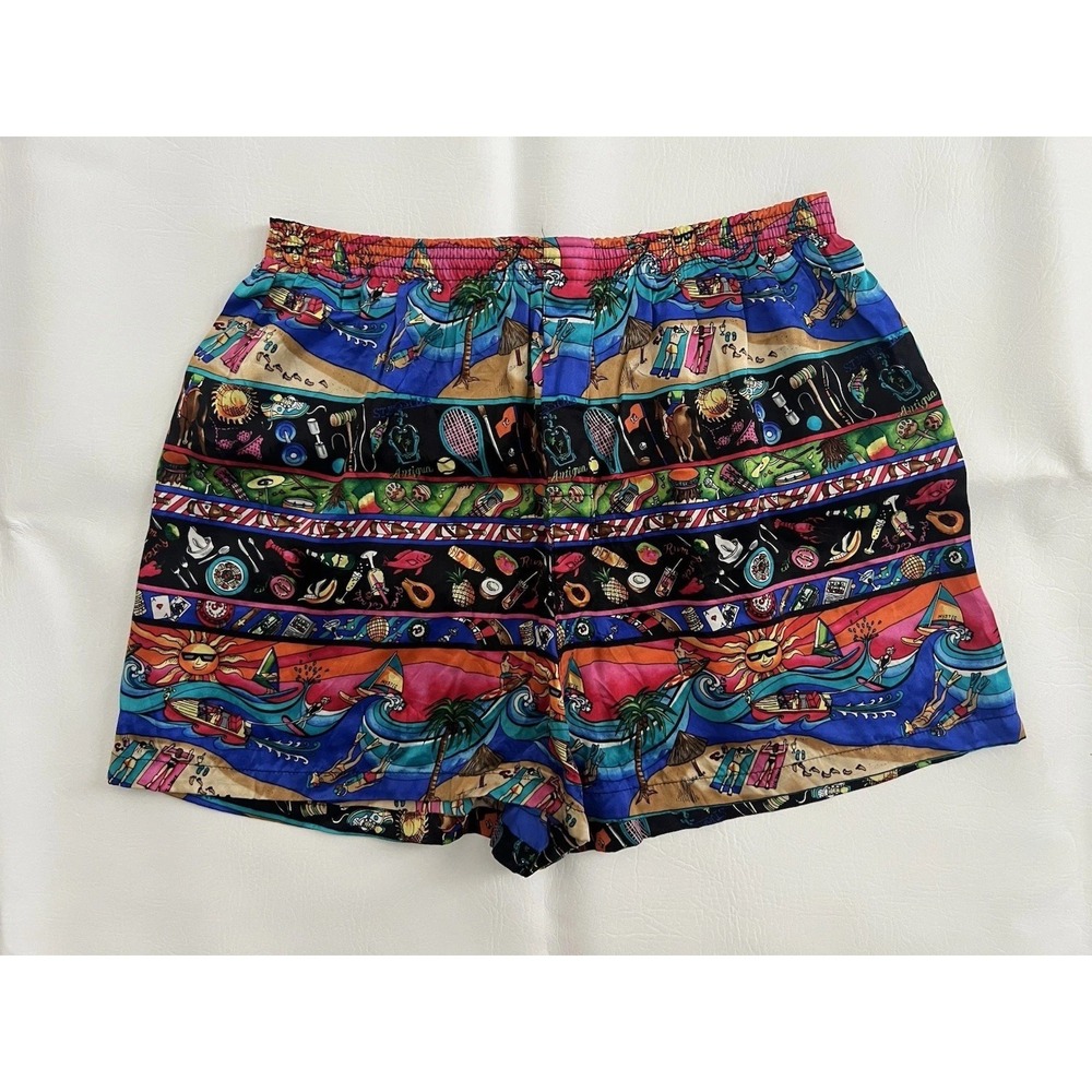 Nicole Miller Vintage Silk Cartoon Boxer Trunks Men's M Beach Vacations Resort